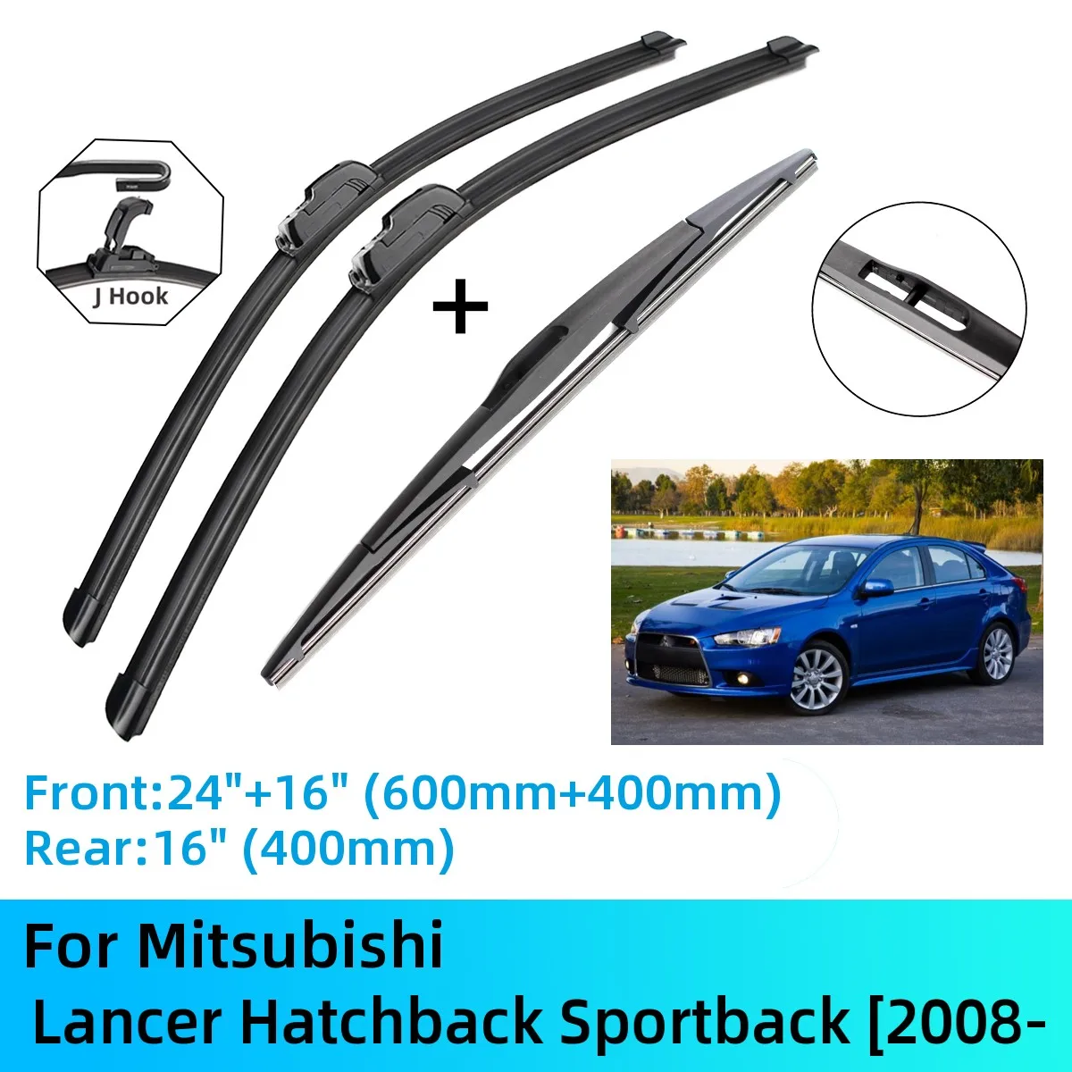 

Щетки стеклоочистителя передние и задние для Mitsubishi Lancer Hatchback Sportback, J U Hook 2008-2012 2008 2009 2010