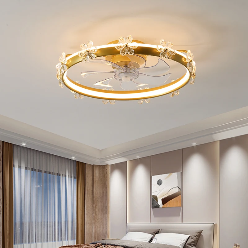 

JJC light luxury with fan smart ceiling lamp rotating ceiling fan home crystal all-in-one fan lamp suitable for bedroom