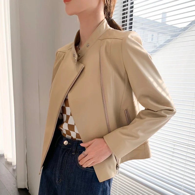 

2023Leather jacket,Spring Autumn New 100% Genuine Leather Jacket Women Sheepskin Short Korean Fashion Leather Jacket Chaqueta De