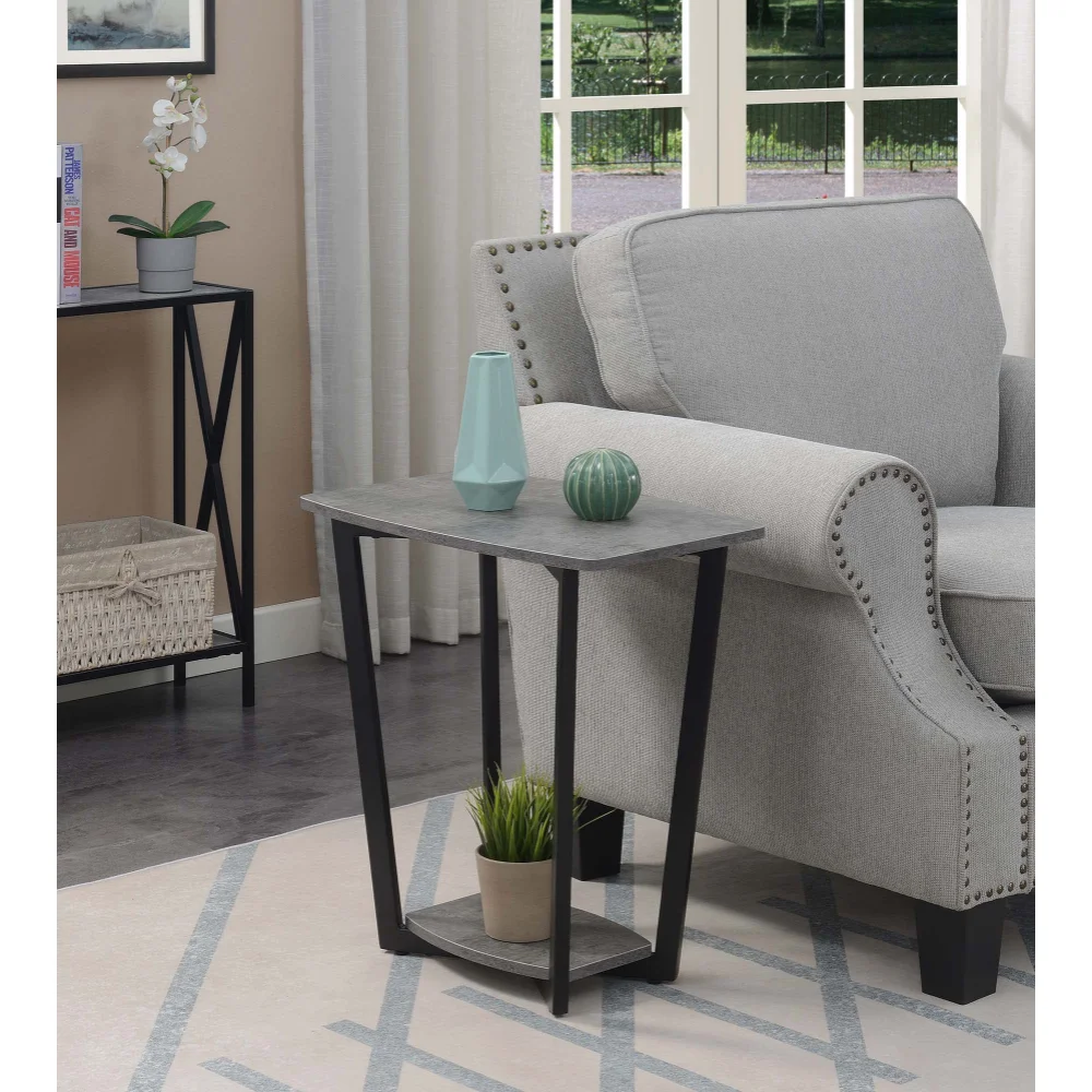 

Graystone End Table with Shelf, Cement/Black Frame,Small Table, Sofa Side Table, Place Small Items, Simple and Generous
