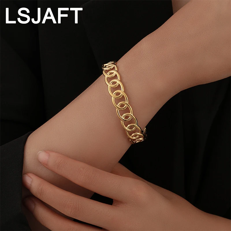 

Ins Fashion Gold Plated Multi Layered Hollow Chain Bangle Adjustable Women Girl Cuban Link Bracelet Jewelry Christmas Gift Party