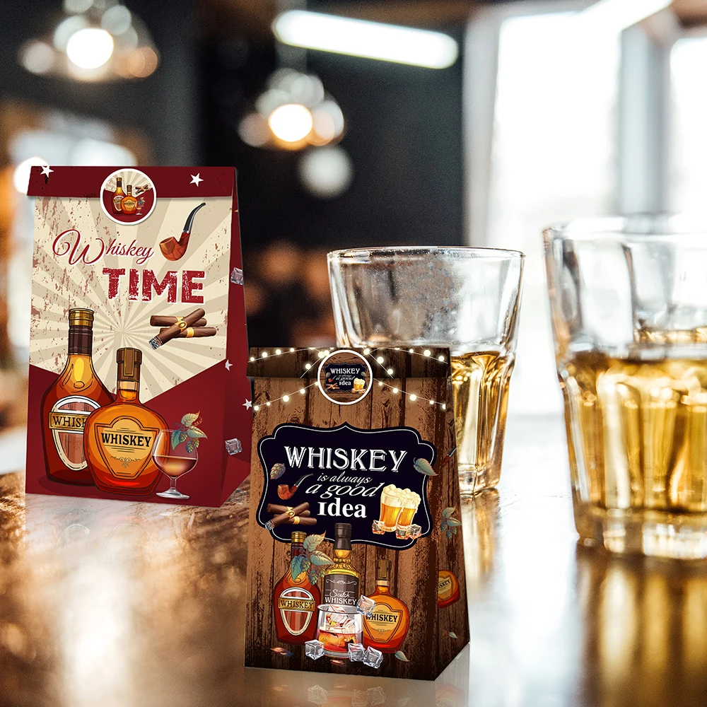 

LB162 12pcs Cool Whiskey Wine Carnival Happy Birthday Party Paper Gift Bags Nightclub Wedding Party Decorations Kraft Paper Bags