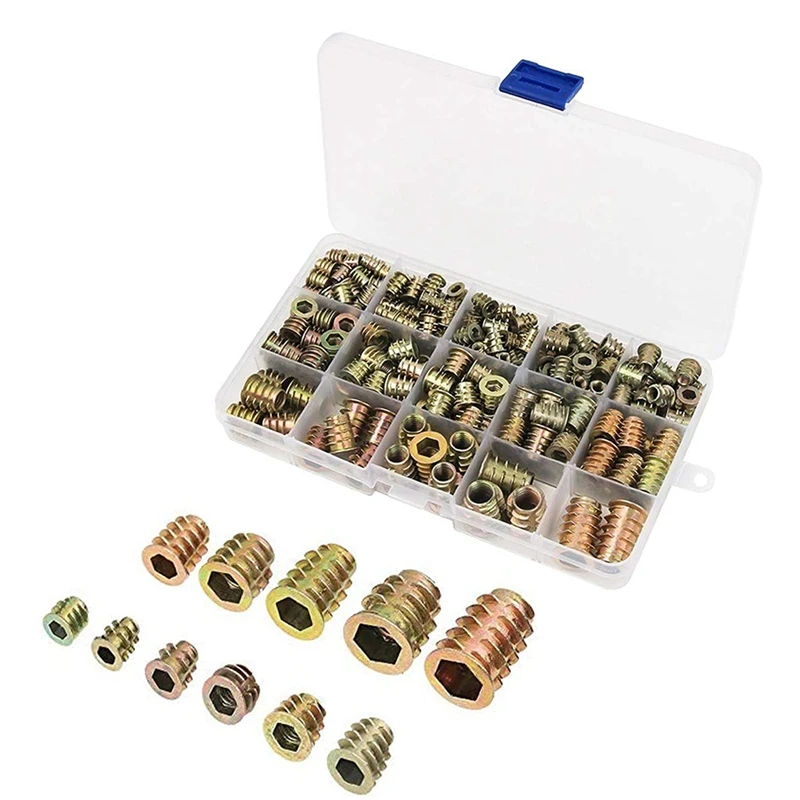 

Pack Of 230 Screw Nuts M4/M5/M6/M8/M10 Zinc Alloy Hex Socket Nut, Threaded Insert, Wood Screw Nut For Wood Furniture