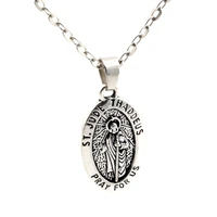 2pcs antique silver alloy st jude thaddeus charms pendant necklace for men woman religious belief jewelry accessories c13
