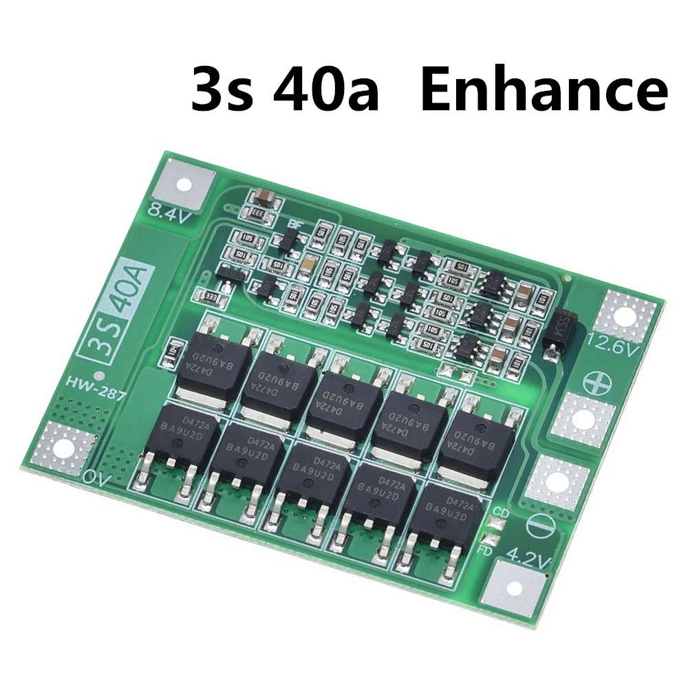 

2Pcs 3S 40A 18650 BMS for Drill Motor 11.1V 12.6V/14.8V 16.8V Enhance Li-Ion Lithium Battery Charger Protection Board