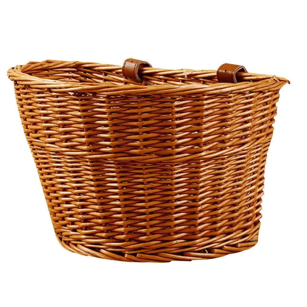 

Wicker Hand Woven Bicycle Front Handlebar Basket Bike Cargo Storage Container