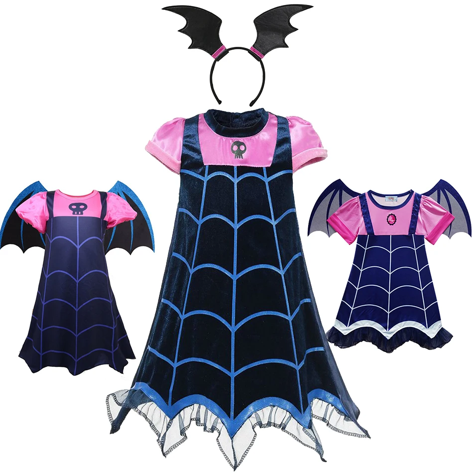 

Girl Vampirina Costumes Children Cosplay Vampire Dress Up Costume Halloween Girls Dresses Carnival Party Disguise Mask Headband
