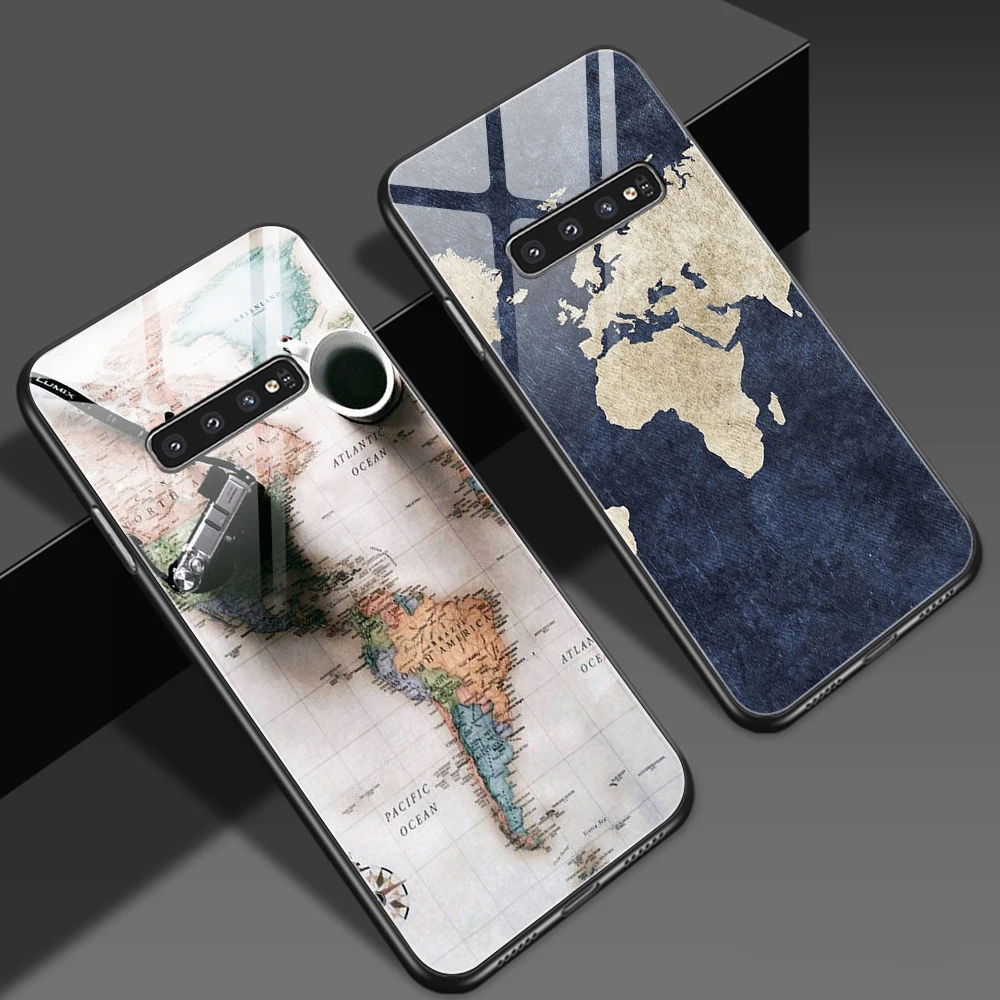 

World Map Travel For Samsung Galaxy S22 S10 A51 S8 S10e S20 FE Ultra A52 A52S 5G A32 A71 Note 20 10 9 Plus Tempered Glass Case