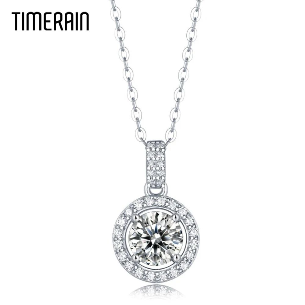 

Timerain 1 Carat Moissanite Halo Pendant Necklace for Women 925 Sterling Silver D Color VVS1 Lab Diamond with GRA Certificate