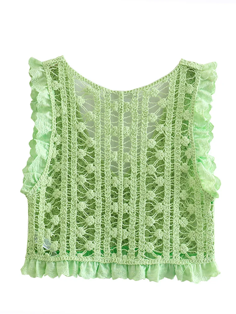 Летняя одежда для женщин майка 2022 отпуск бохо винтажный ажурный вязаный топ