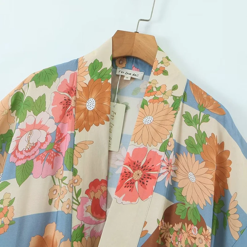 Длинное мягкое женское кимоно из шелковистого хлопка с принтом