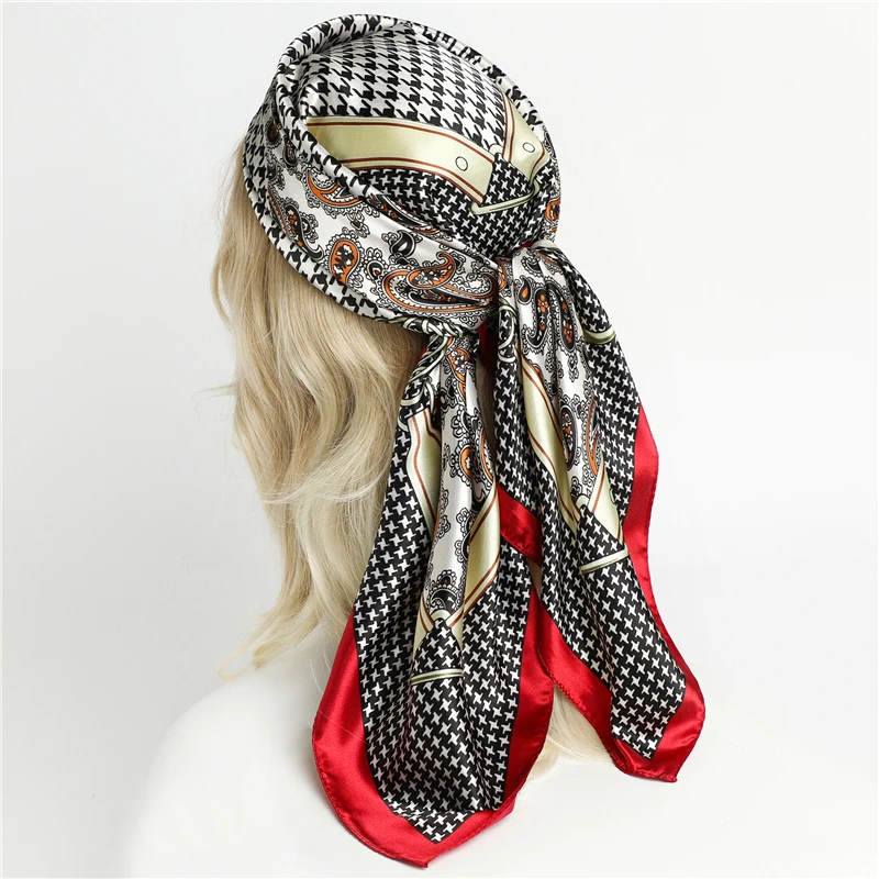 

Роскошный бренд шелковый квадратный шарф женские атласные головные ободки повязки шаль обертывания женский летний платок хиджаб пляжные палантины Echarpe 2022 бандана