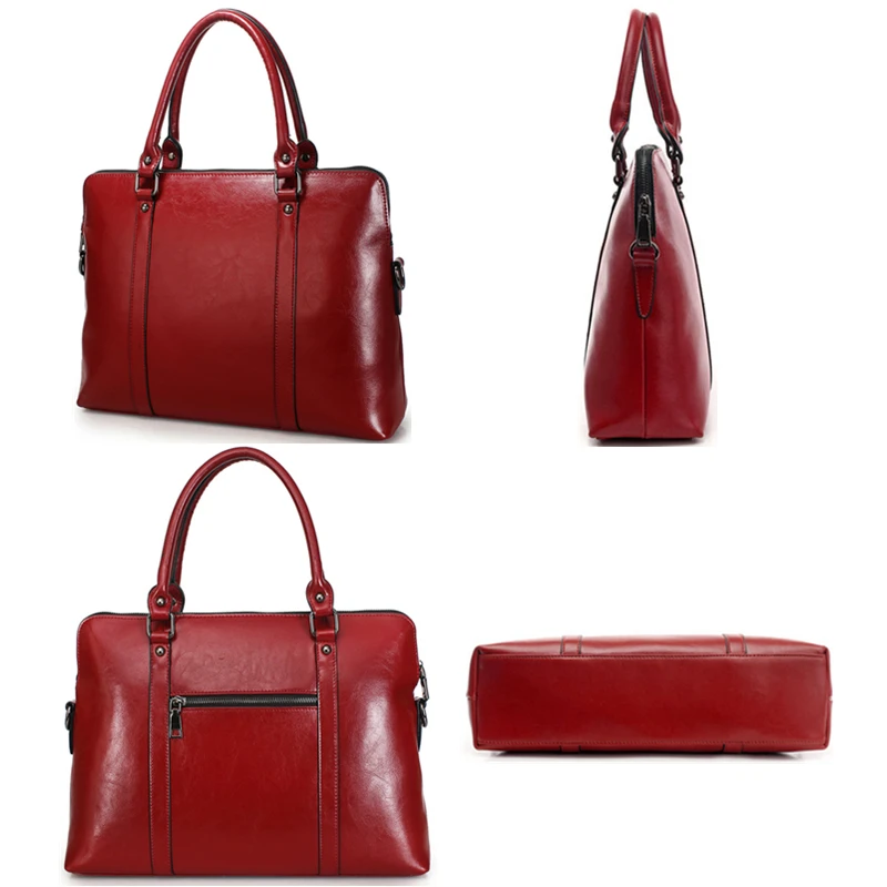 Luxury Genuine Leather Women's Briefcase High Capacity Laptop Tote Bag Vintage Ladies Handbags Female Shoulder Messenger Bags images - 6