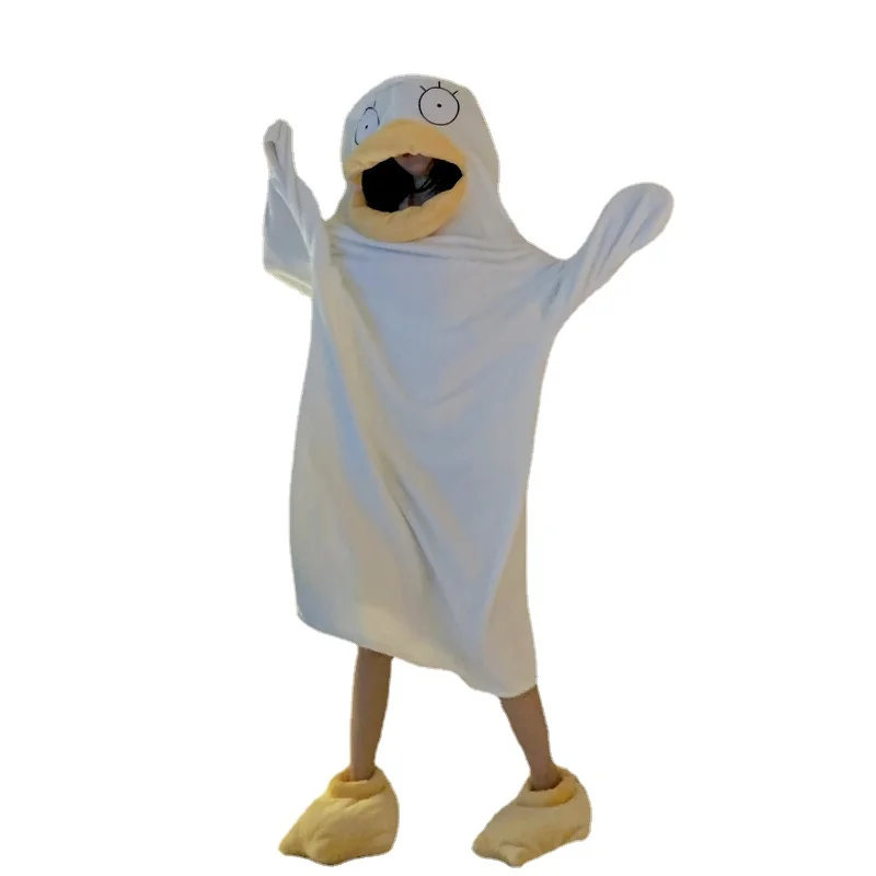 Women's Cute Duck Pajamas With Duck Shoes Autumn Winter Kawaii Home Sleeping Dress Oversize Sweet Fuzzy Homewear 2022