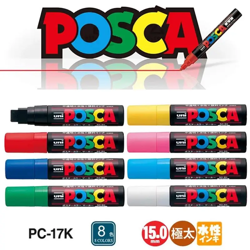 PC-17K Marker Pen Japanese UNI POSCA Extreme Coarse Type 15mm Poster POP Water-based Advertising Graffiti Acrylic Marker