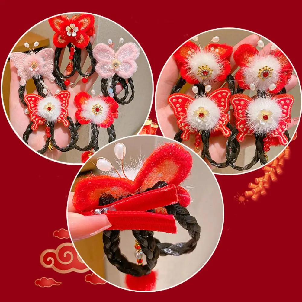 Красный детский парик-бабочка заколка для волос с кисточками коса Hanfu палочки