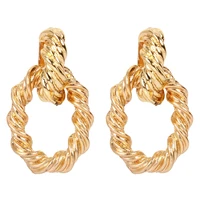 luxhoney punk fashion exaggerated twisted gold plated metal statement dangle earrings for women ol in party