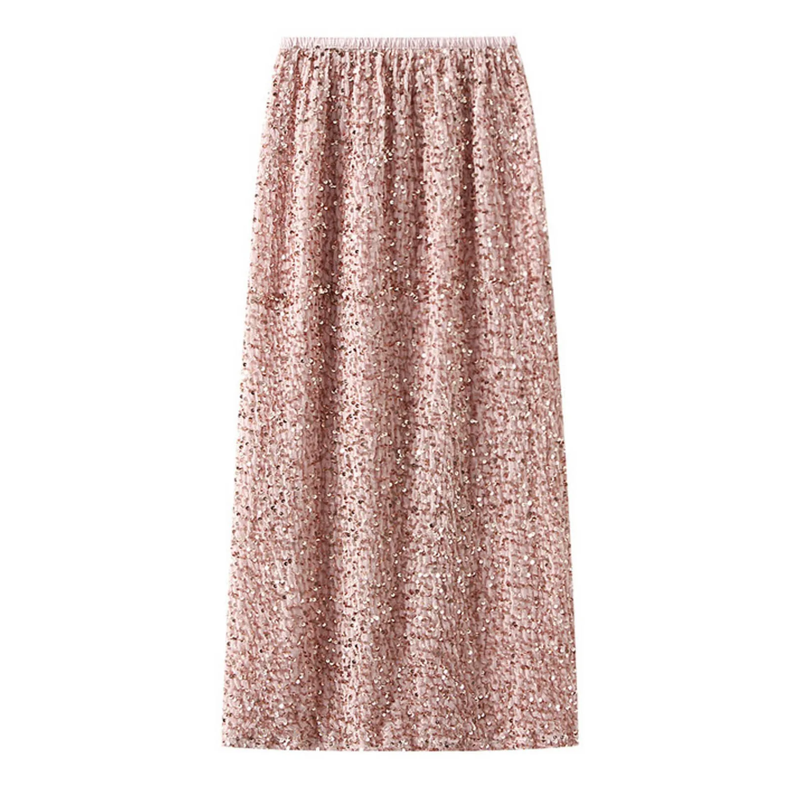 

Модная Однотонная юбка с блестками, Женская универсальная прямая юбка с эластичным поясом и разрезом, длинная юбка с запахом на бедрах