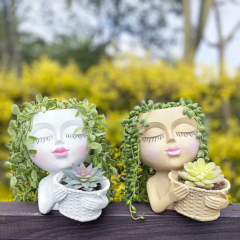 1pcs Nordic Style Creative Personality Face Head Planter Mini Potted Planters Home Decor Tabletop Ornament images - 6