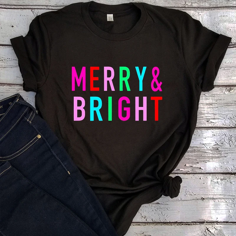 

Рубашка с надписью Merry Christmas для женщин, Рождественская Женская одежда, рождественские топы, Повседневная Винтажная футболка в стиле Харадзюку, кавайная одежда