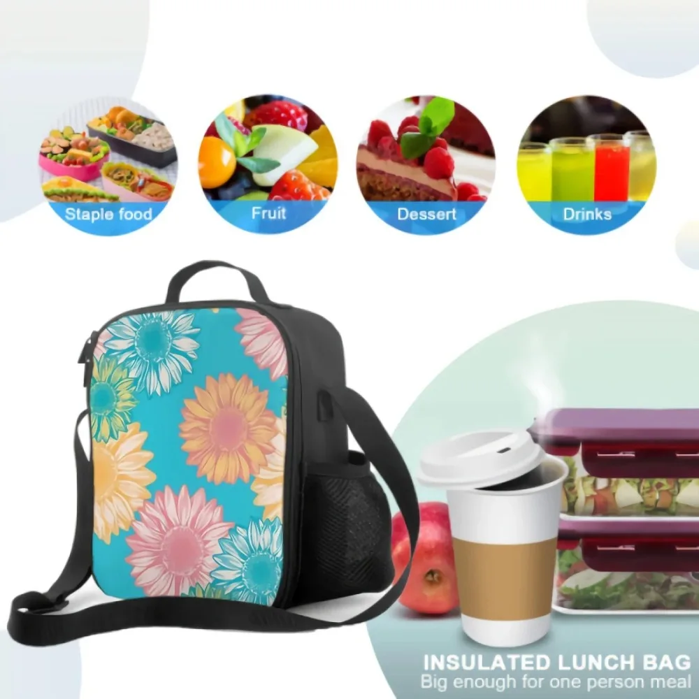 Термосумки для обеда с разноцветными цветами подсолнуха детей моющаяся