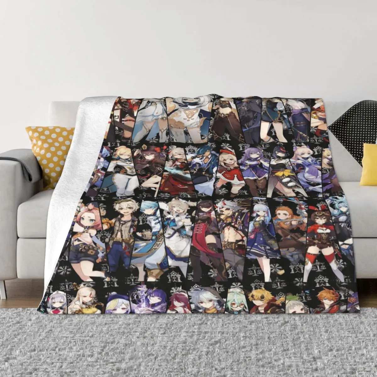 

All In One Genshin Impact Characters Blanket Flannel Summer Game Breathable Thin Throw Blanket for Bedding Car Plush Thin Quilt