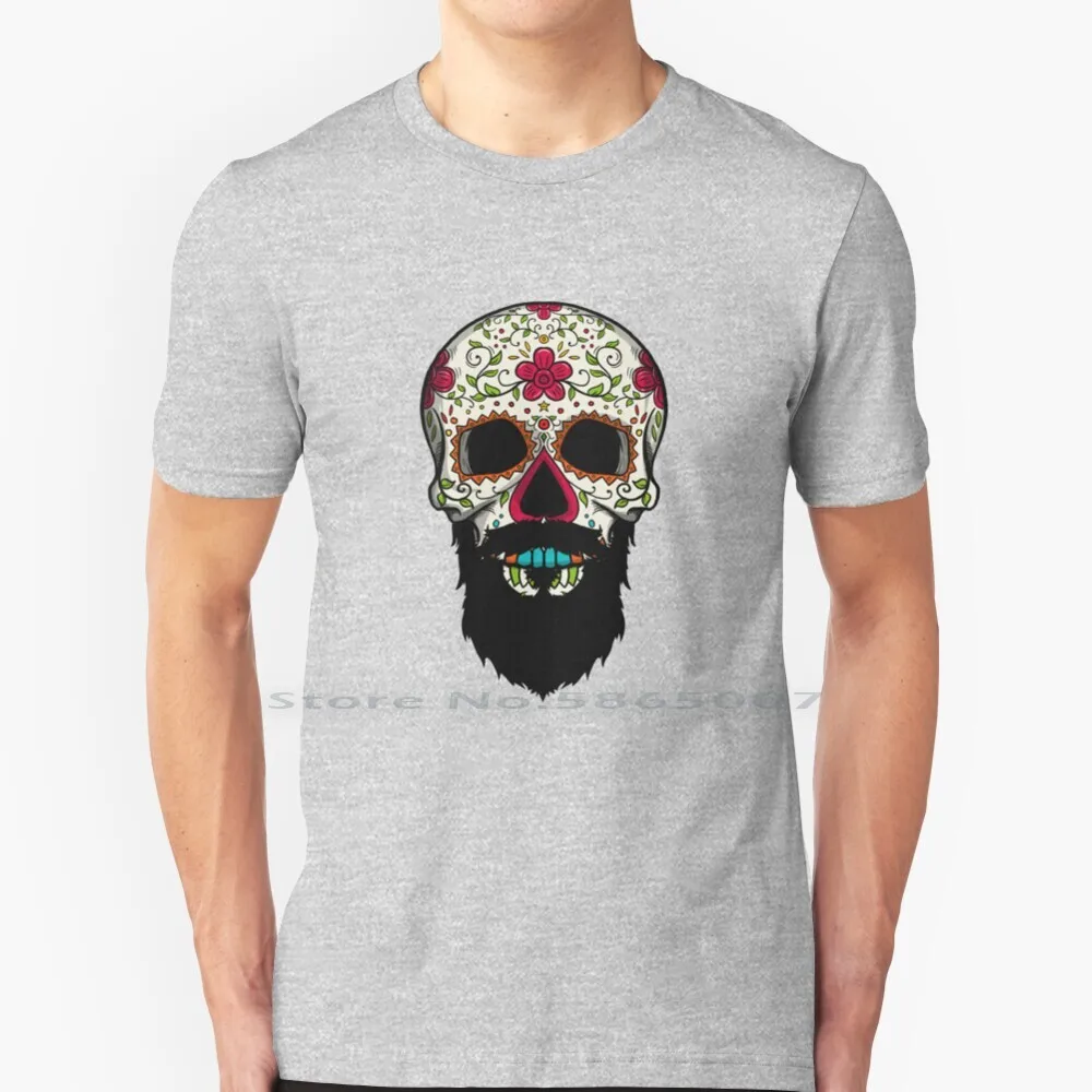 

Bearded Sugar Skull Mexican Day Of Dead Cinco De Mayo Gear T Shirt 100% Cotton Mexico Funny Cinco De Mayo Funny Mexican May 5th