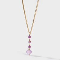 purple 18k real gold plated heart shaped opal chain pendant necklace for women temperament jewelry stainless steel wedding gift