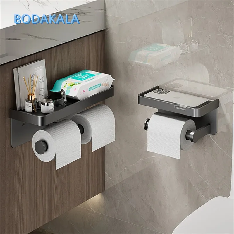 

Большой держатель для туалетной бумаги, настенный держатель для рулона бумаги с лотком для хранения, органайзер для туалета, подставка для телефона, аксессуары для ванной комнаты