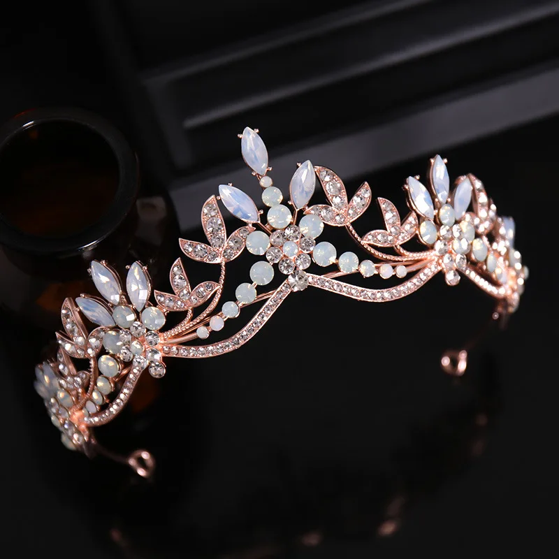 Wedding Hair Tiara Opal Crystal Bridal Tiara Crown Silver Diadem Veil Tiaras Wedding Hair Accessories Headpieces Head Jewelry