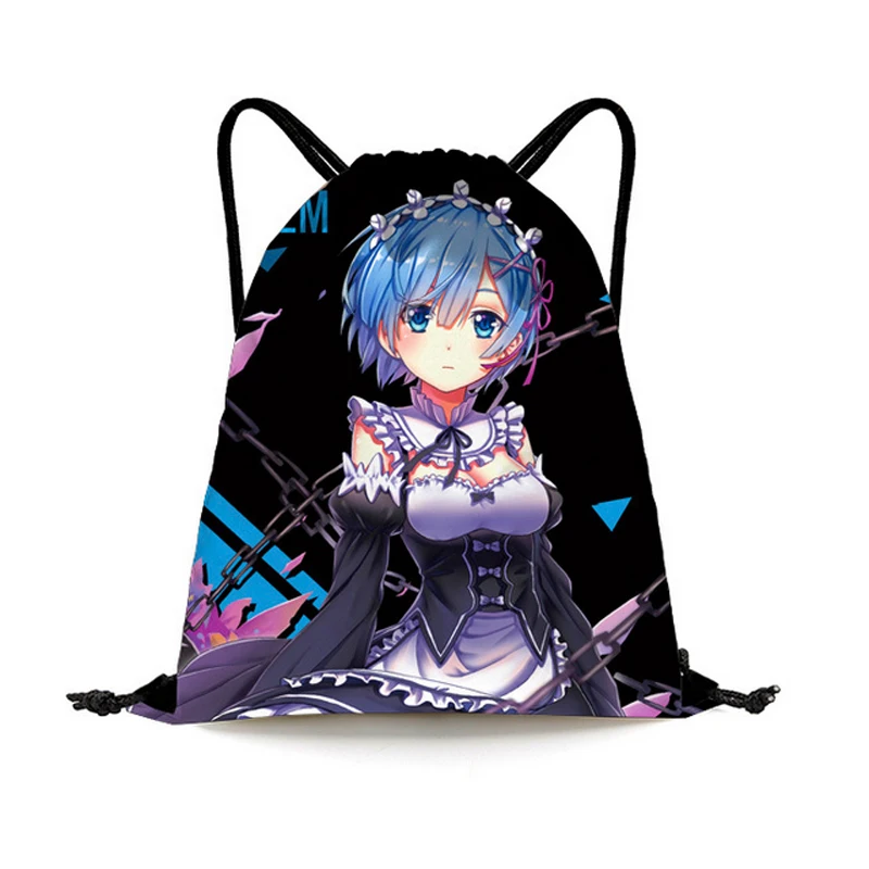 Re:Life In A Different World From Zero Emilia Rem Ram Girls Colorful Printing Sling Bag Canvas Drawstring Backpack