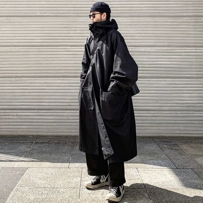 PFNW Мужская одежда осень-зима корейский силуэт оверсайз черный плащ модная