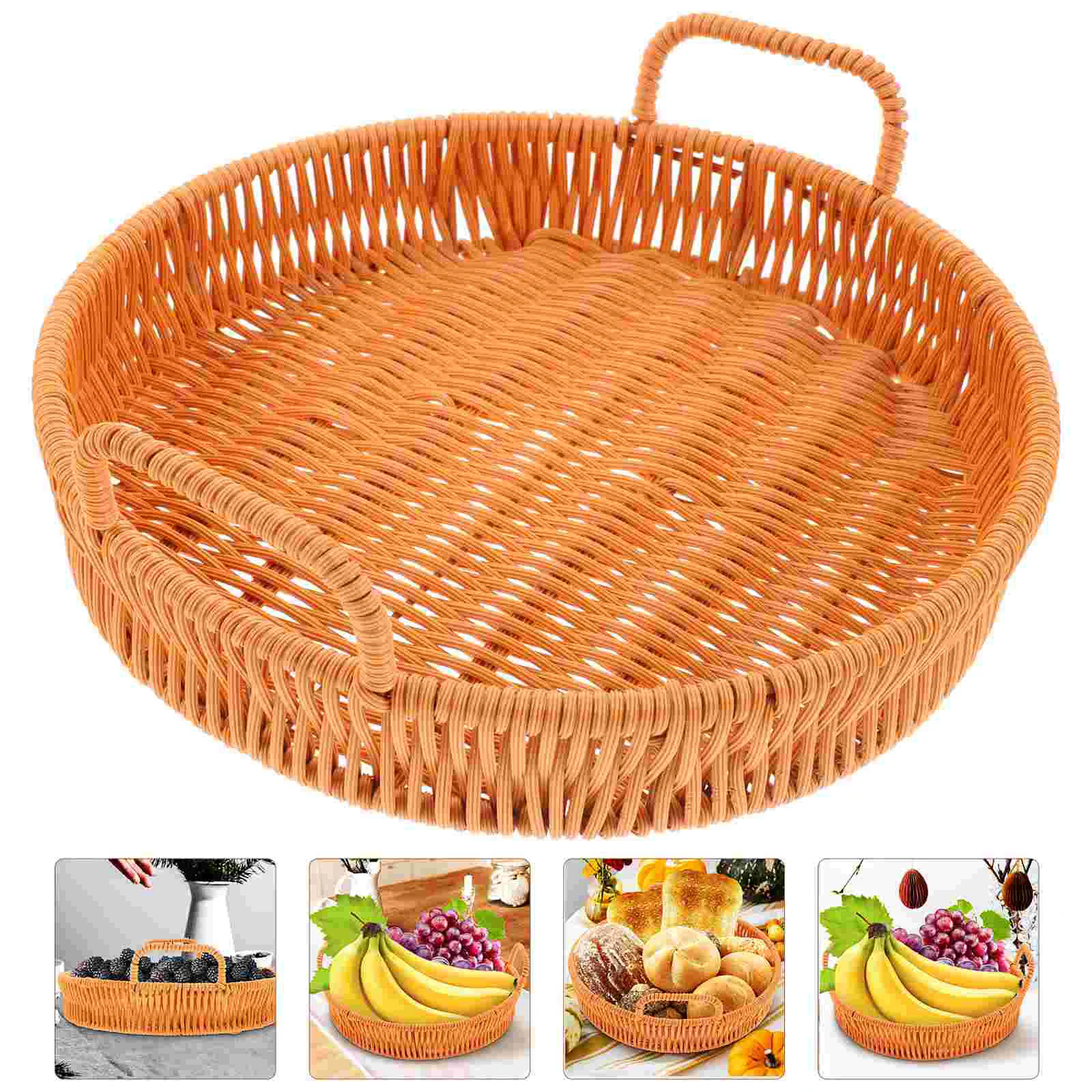 

Basket Round Rattan Serving Wicker Woven Fruit Vegetables Handwoven Willow Bowl Bowls Storage Bread Imitation Baskets Restaurant