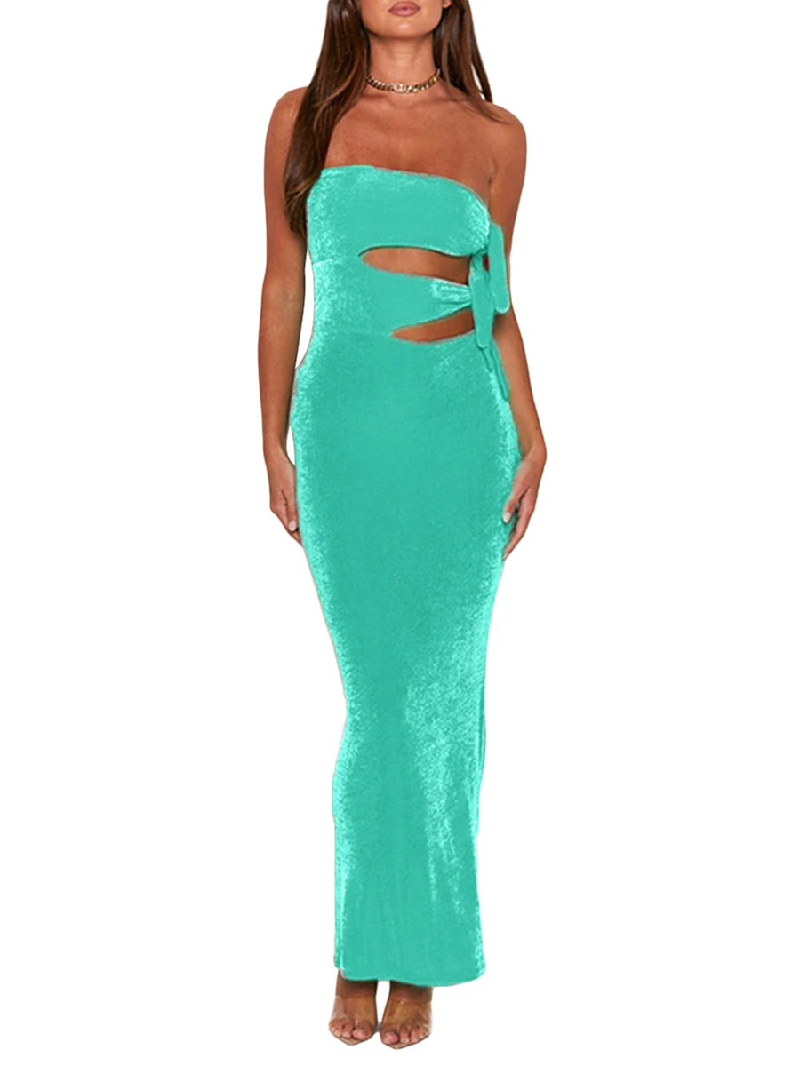 

Summer Dress for Women Hollow Out Backless Bodycon Dresses Spaghetti Strap Long Dress