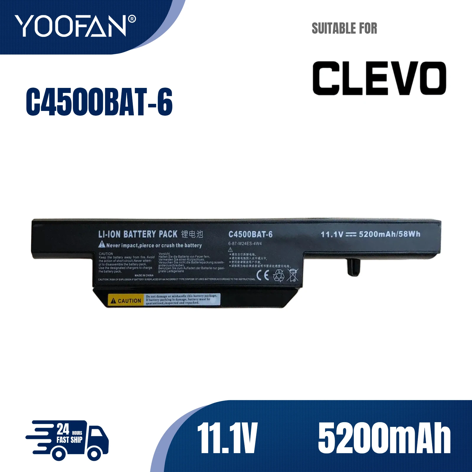 YOOFAN Batería Para Clevo C4500BAT-6 6-87-W24ES-4W4 B4100M C4500 C4500Q 6-87-C480S-4P4 C4500BAT 6 KB15030 W150ER