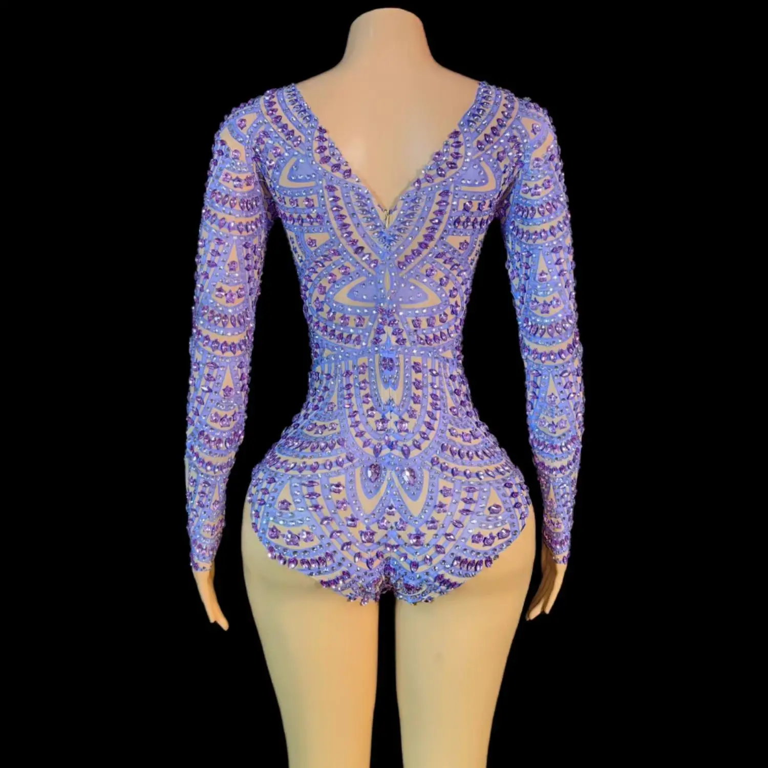 Блестящее Женское боди с длинным рукавом сексуальный танцевальный костюм для