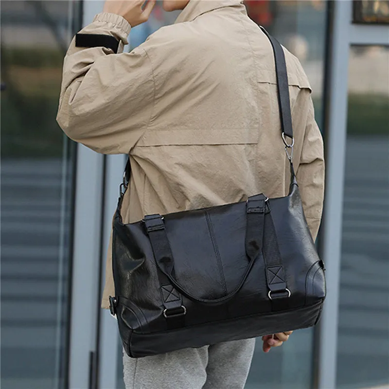 

Men Handbag Leather Large Capacity Travel Bag Men Shoulder Bag Male Travel Duffle Tote Bag Casual Messenger Crossbody Bags