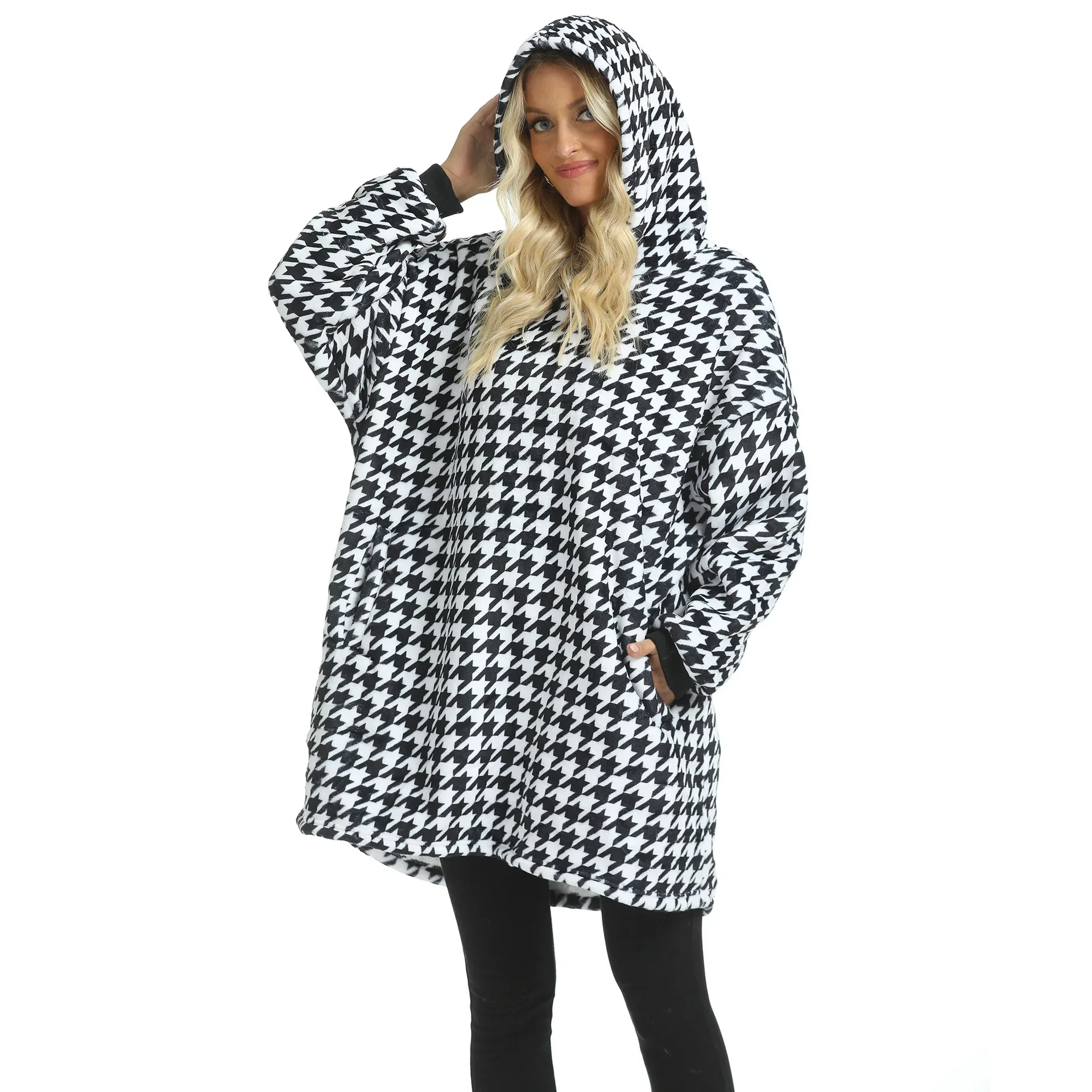 Черно-белое клетчатое одеяло с принтом Тысяча птиц толстовка капюшоном