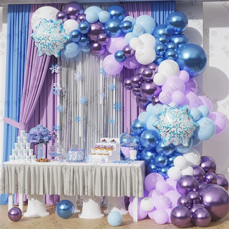 

135pcs Ice-Snow-Frozen-Theme Balloons Garland Arch Kit Metal Bule Purple Balloon Girls Princess Birthday Wedding Party Decor