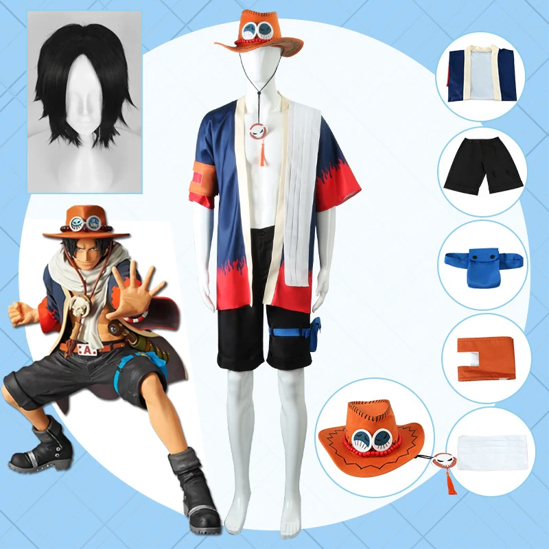 

One Piece Portgas D Ace Cosplay Costumes Anime Kimono Uniform Wig Outfits Halloween Carnival Suit For Man