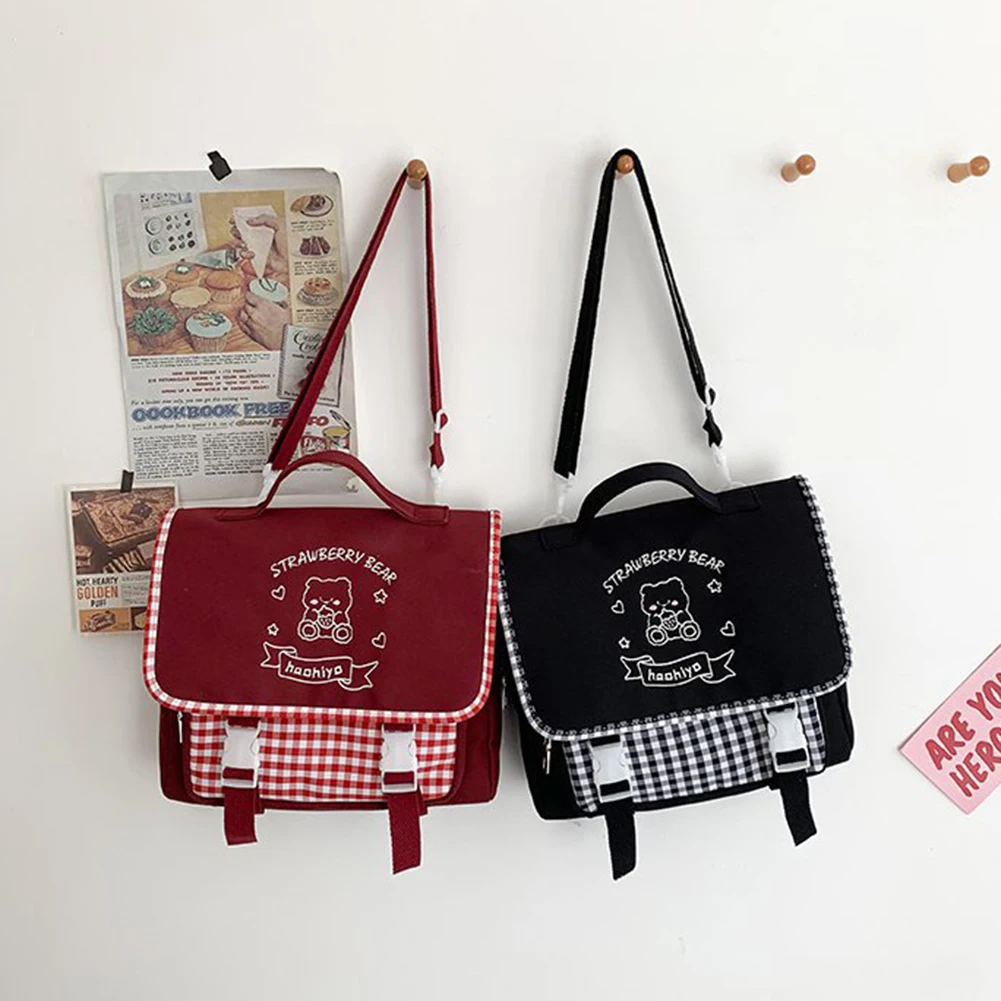 

Kawaii Shoulder Backpack Cute Bear Plaid Korean Girl Students Japanese JK Uniform Schoolbag Travel Crossbody Messenger Bags