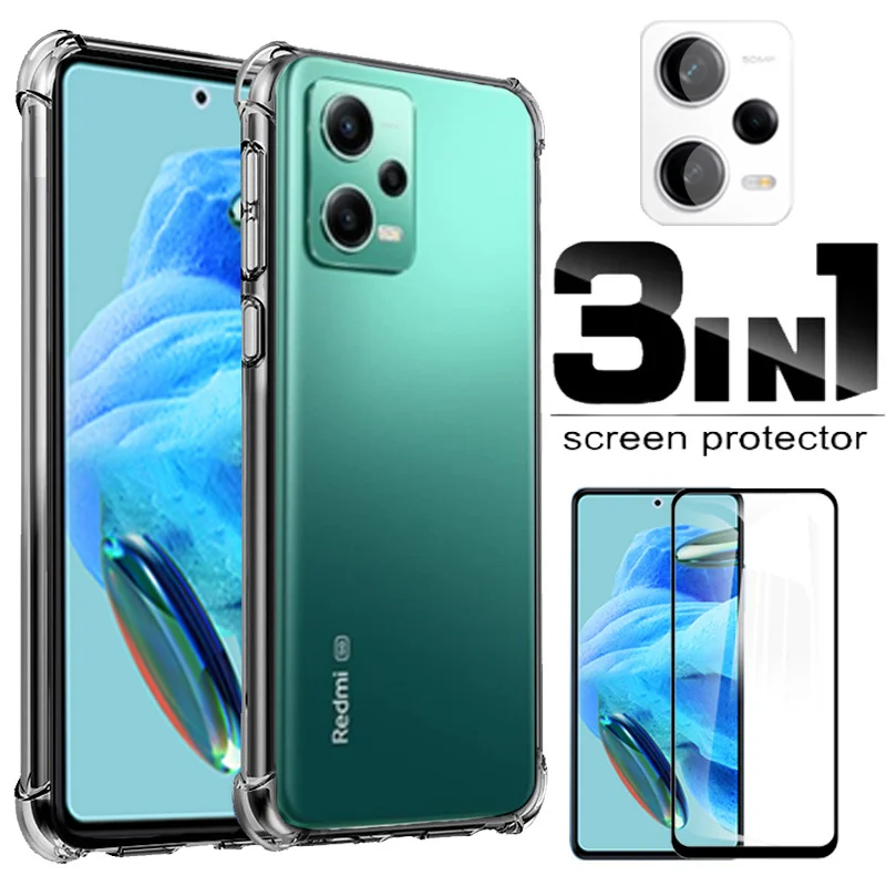

redmi note 12 pro plus Smartphone case and screen protector for xiaomi redmi note 12 pro 5g Silicone clear cover redmi note 11 pro plus 11 s glass case redmi note 12 pro funda
