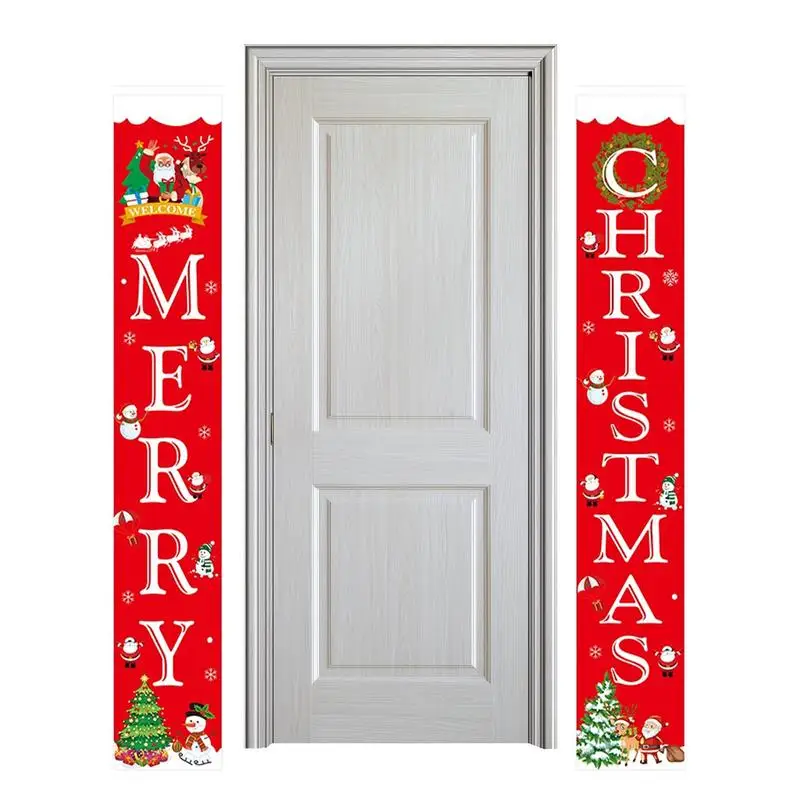 

Merry Christmas Porch Sign Wall Decor Porch Sign Banners Christmas Decorations Door Banner Polyester Welcome Banner Flag Front