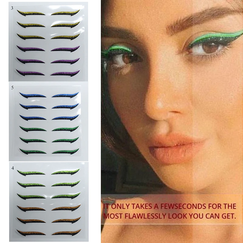 

6 Pairs Eyeliner StickersReusable Self-adhesive Glitter Eyeliner Double Eyelid Tape Cat Eye Makeup Cosmetic Easy To Wear YZL1