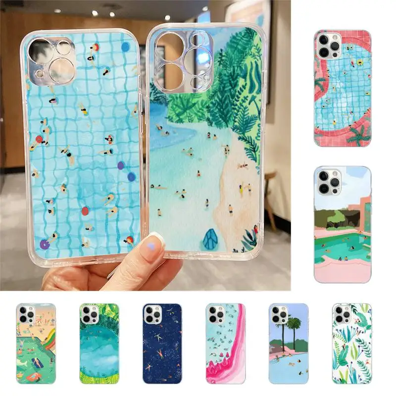 

Illustration Summer Sky Wwimming Pool Phone Case For Iphone 7 8 Plus X Xr Xs 11 12 13 Se2020 Mini Mobile Iphones 14 Pro Max Case