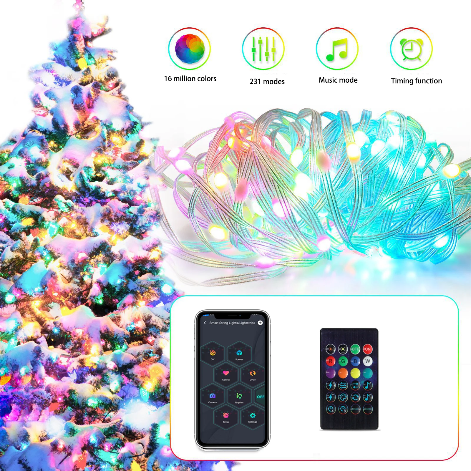 

Bluetooth Control Fairy String Light Waterproof Music Sync RGBIC LED String Indoor Outdoor Bedroom Party Christmas Tree Decor
