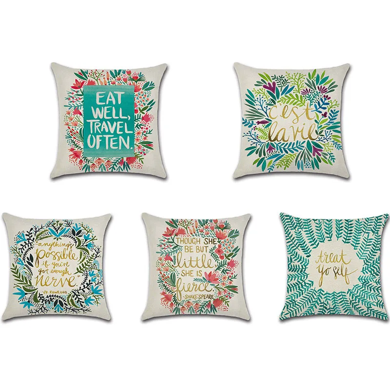 

Spring Flower Pillowcase Funny Letter Pillow Cover Decorative Room Aesthetics Decorative Cushions for Bed Sofa 45x45 Pillow Case