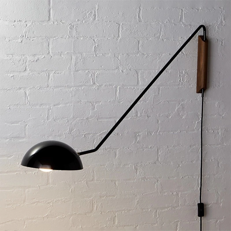 Wall Lighting Italy Modern Design Metal Wall Lamp with Rotatable Long Arm for Living Room Sofa Light Wall Mounted Lamp with Wood