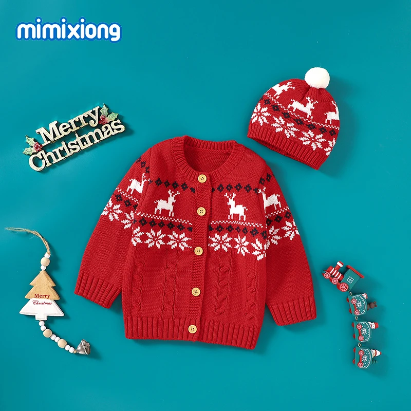 

Зимние Детские свитера, пальто, модные красные рождественские олени, трикотажные куртки с длинным рукавом для новорожденных мальчиков и де...