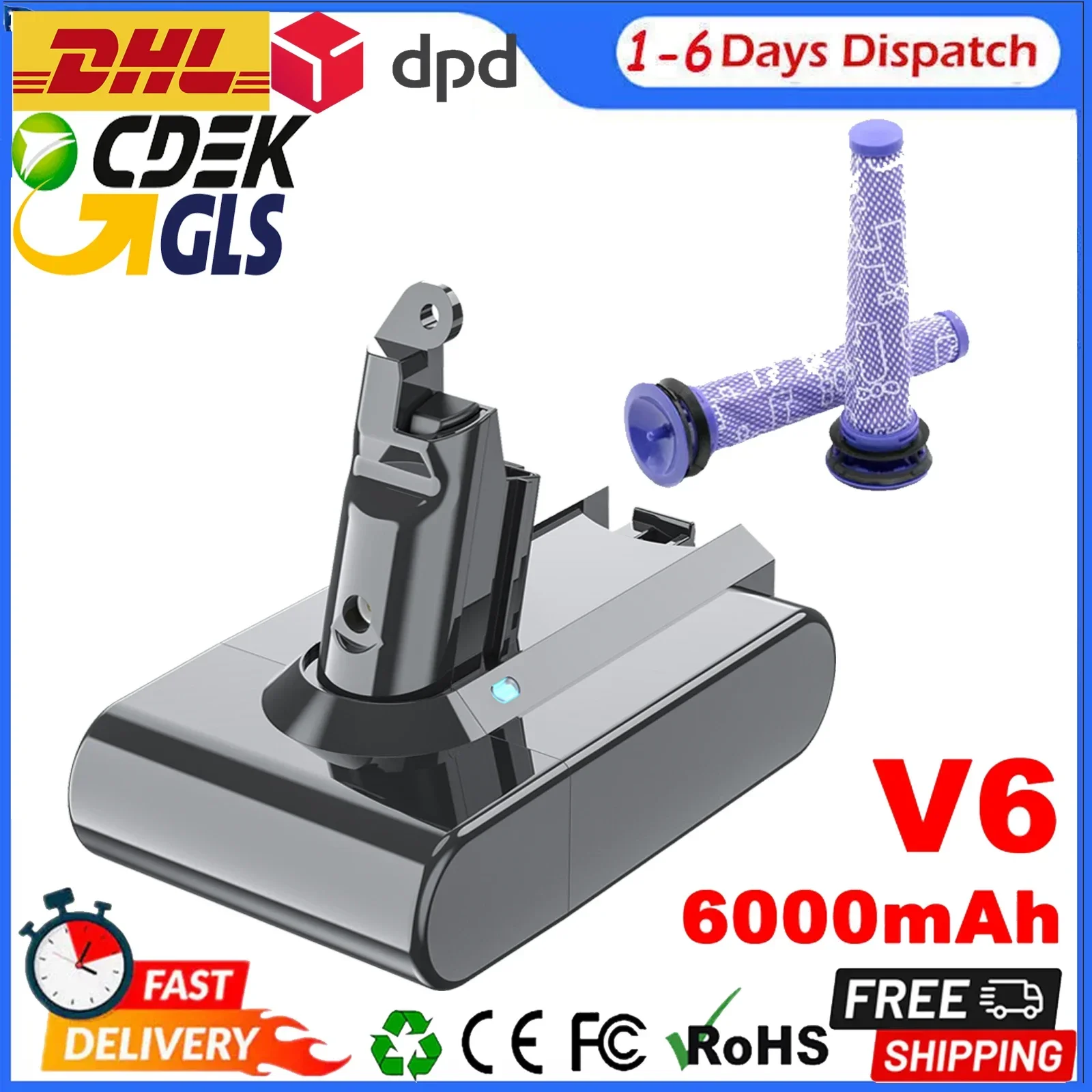 Литий-ионный сменный аккумулятор 21 6 В для Dyson V6 DC58 DC59 DC61 DC62 SV09 SV07 SV04 SV03 |